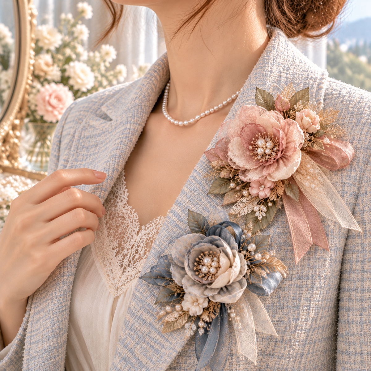 Norvexad™ Vintage Textile Brooch Duo Set